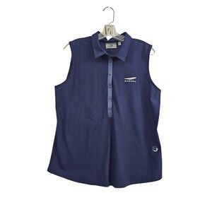 Foray Golf Sleeveless Polo Women Large Navy Solid Makena Logo Performance Top